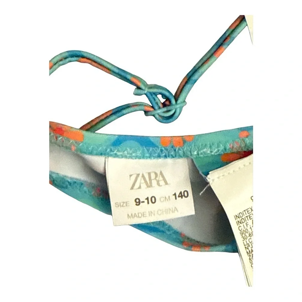 Zara Kids Blue and Orange Floral Bikini Top Size 9/10 NWT